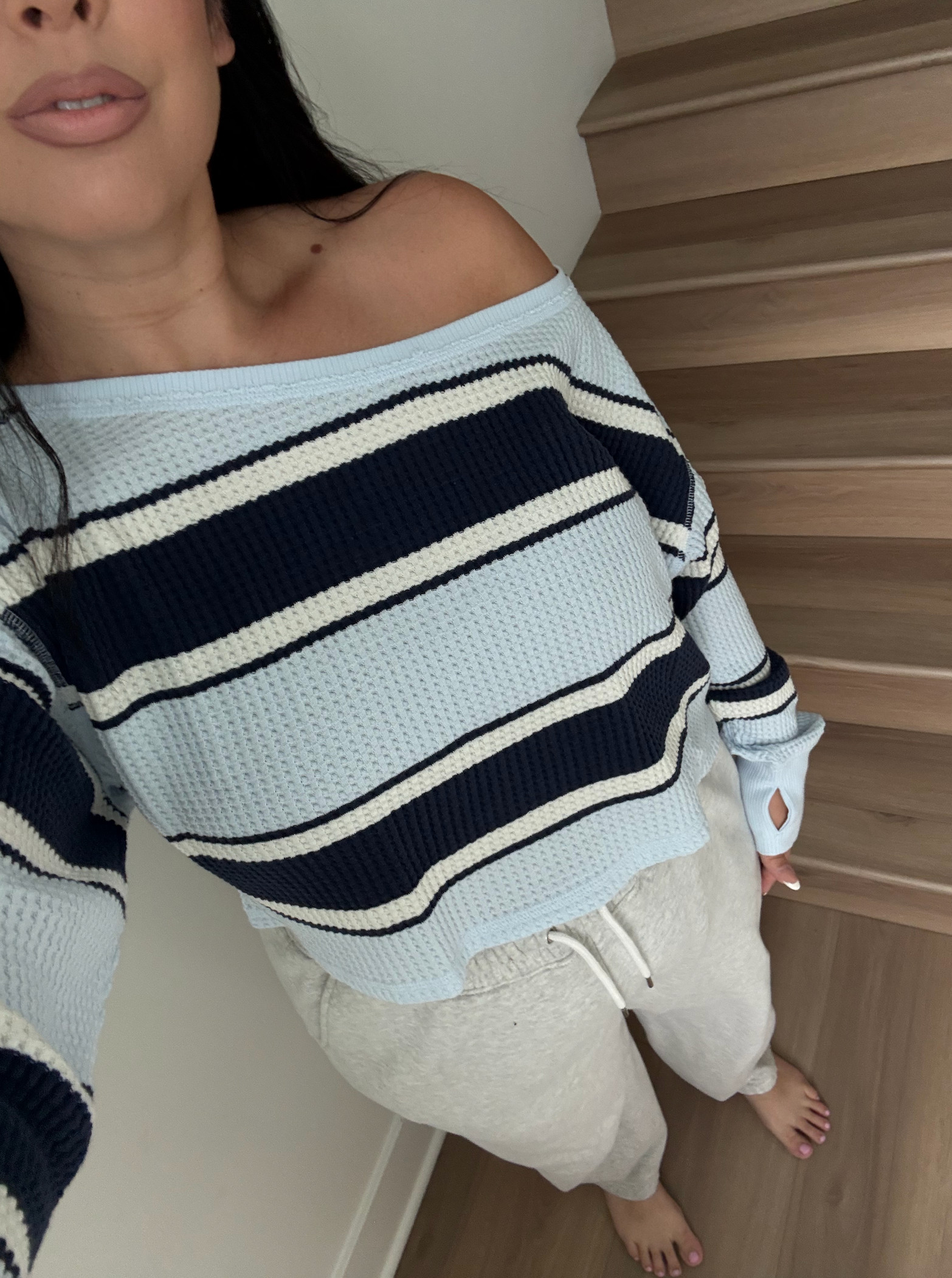 Obsessed with this off the shoulder waffle pull over! The stripes are so good!

Top: L
Sweats: L long


aerie, casual outfits, off the shoulder tops, mid size fall outfits, fall outfit ideas, cozy outfits for fall, lounge outfits 

 #LTKootd #LTKMidsize