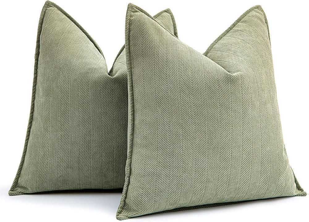 MIULEE Pack of 2 Sage Green Decorative Pillow Covers 20x20 Inch Soft Chenille Luxurious Couch Thr... | Amazon (US)