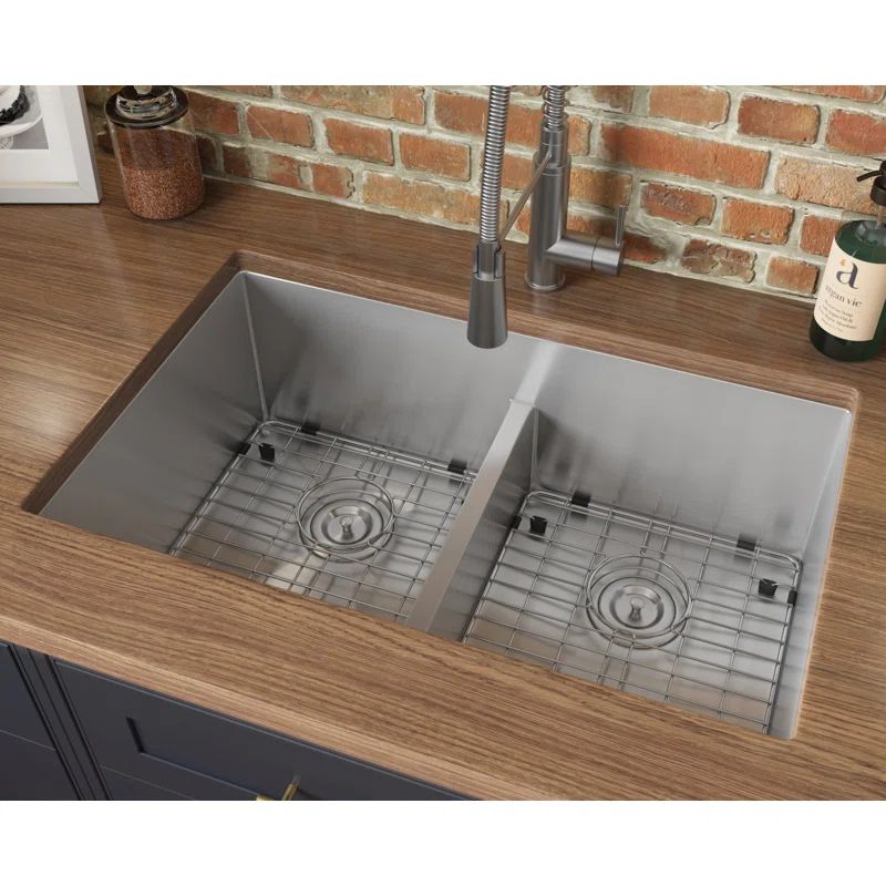 Ruvati 32-inch Low-Divide Undermount 50/50 Double Bowl Rounded Corners Stainless Steel Kitchen Si... | Wayfair North America