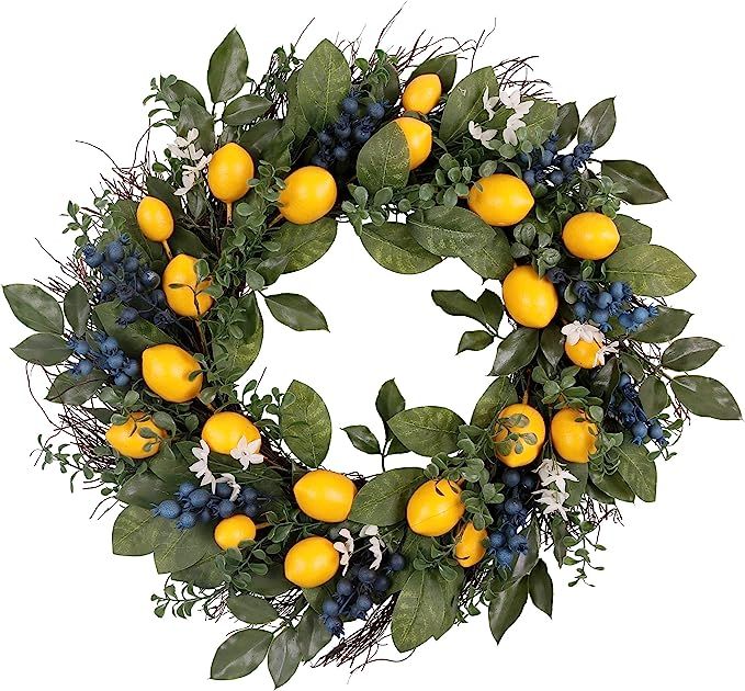 Valery Madelyn 24 Inch Lemon Wreath for Front Door, Spring Summer Fruit Wreath with Yellow Lemon,... | Amazon (US)