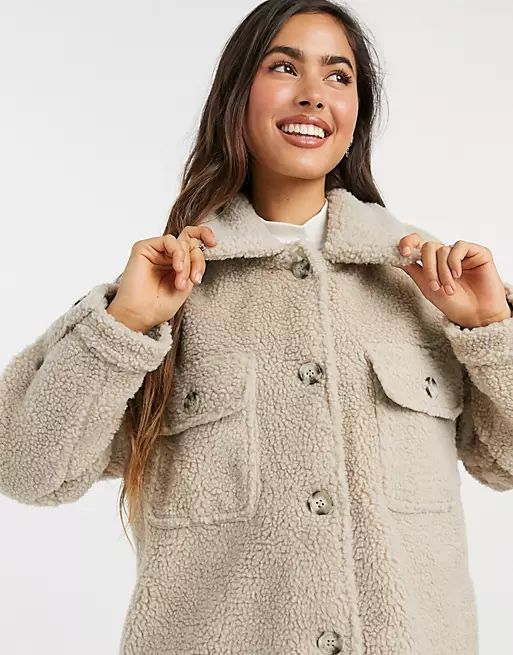 JDY jacket in oversized teddy in cream | ASOS (Global)