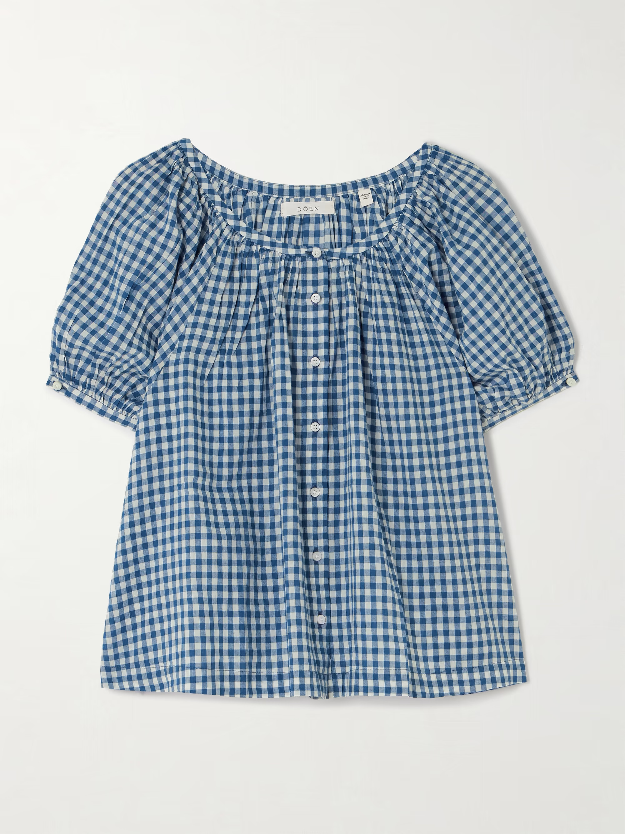 June gathered gingham organic cotton blouse | NET-A-PORTER (US)