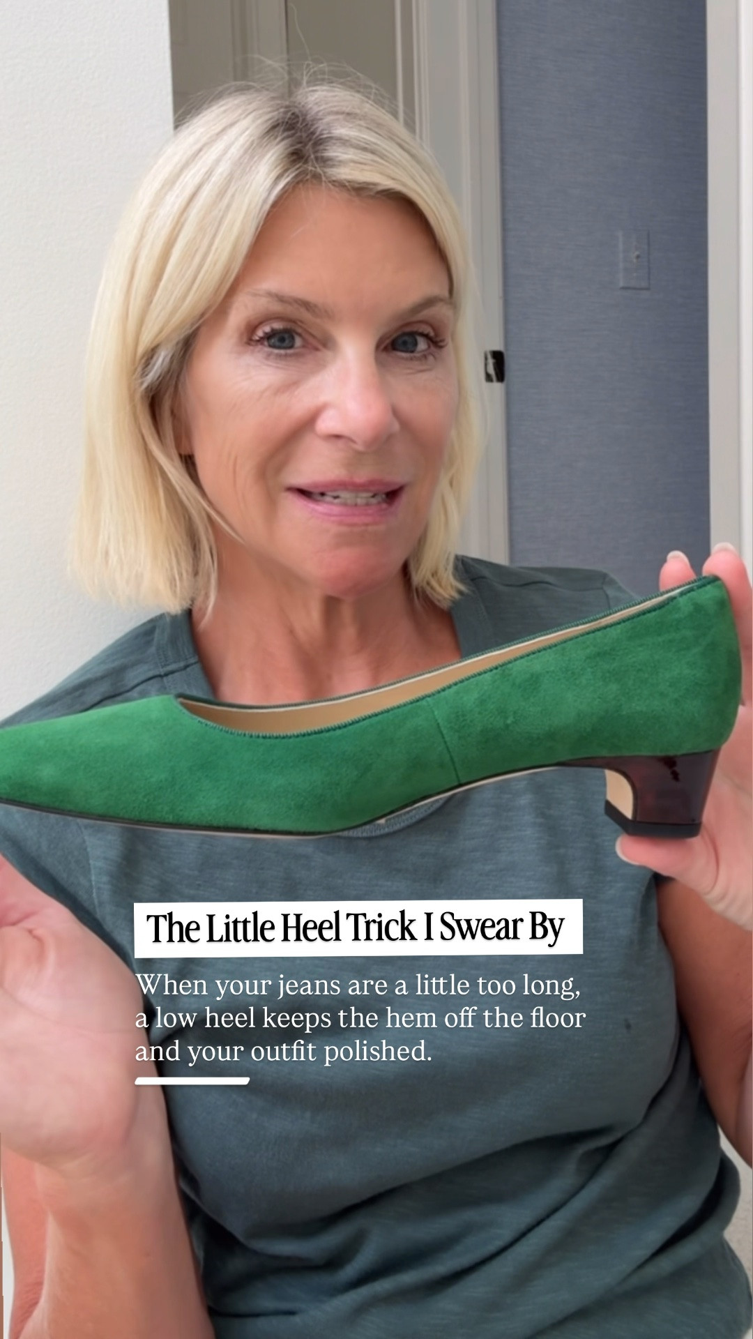 Green low heel shoes are an easy fix for jeans that run long. A little heel keeps denim off the floor while giving a polished finish that still works for daytime.

👩‍💻 LTK PRO TIPS
❤️ Heart = Support my posts ;-)
🔖 Save = Get sale & restock alerts for the things you love!
📋 Lists = Keep favorites organized (List ideas: Christmas, Birthdays, and Vacations!)
📲 Share = Send lists and products to a friend (or your daughters like me).
💬 Comment = Ask me anything, and I’ll answer. ;-)

#LTKootd #LTKSeasonal #LTKOver40