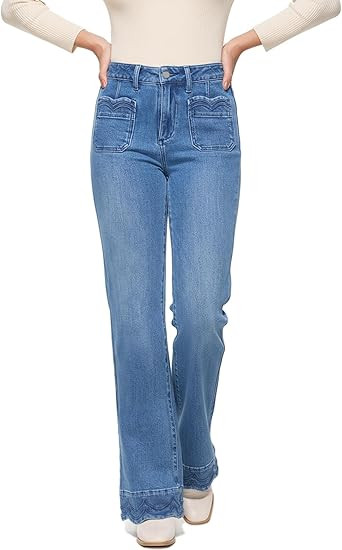 ZPIUO Women's Wide Leg Jeans High Waisted Straight Leg Jeans Stretchy Trendy Denim Pants with Pat... | Amazon (US)