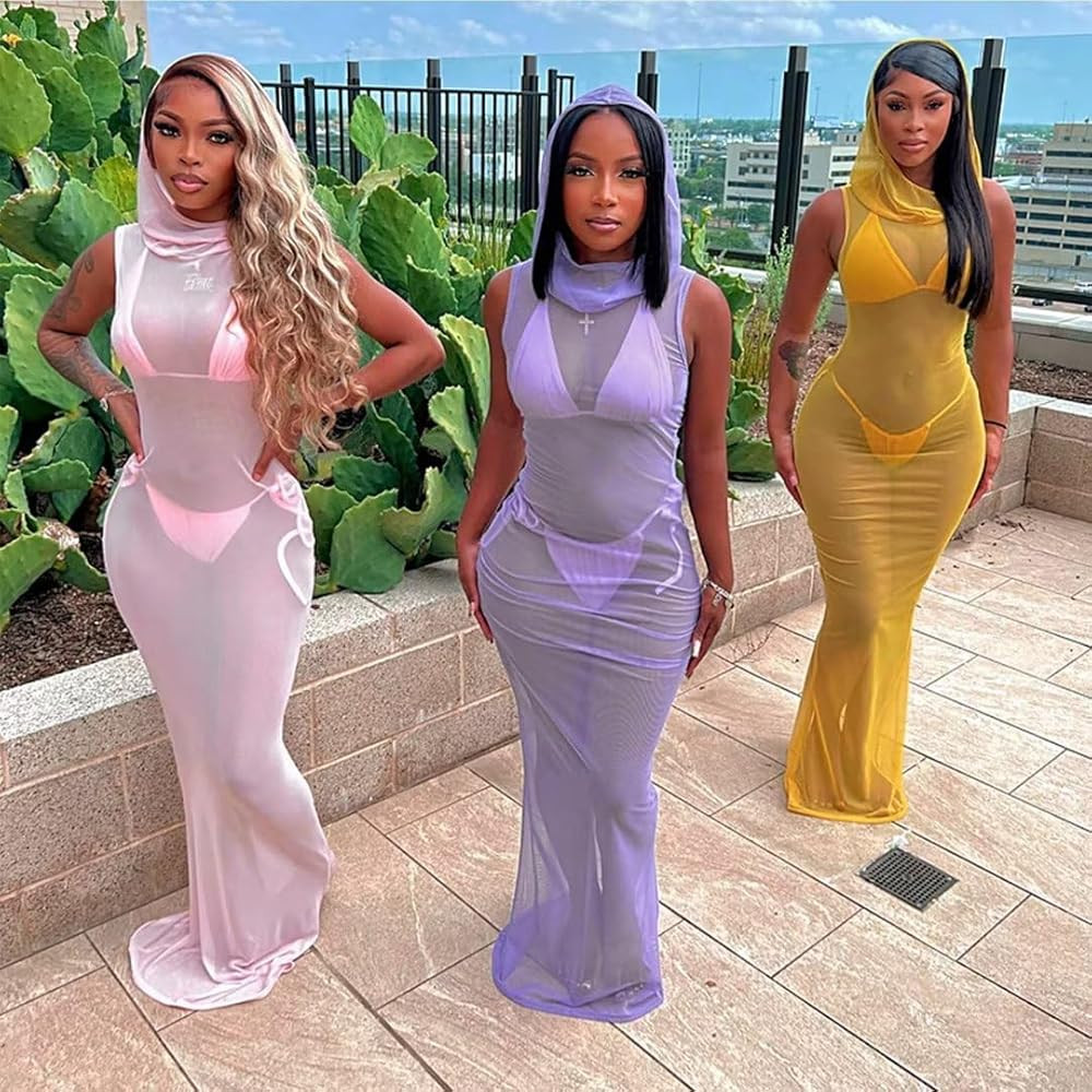 3 Piece Swimsuit Bathing Suit for Women Sexy Halter Bikini Sets with Sleeveless Sheer Mesh Maxi C... | Amazon (US)