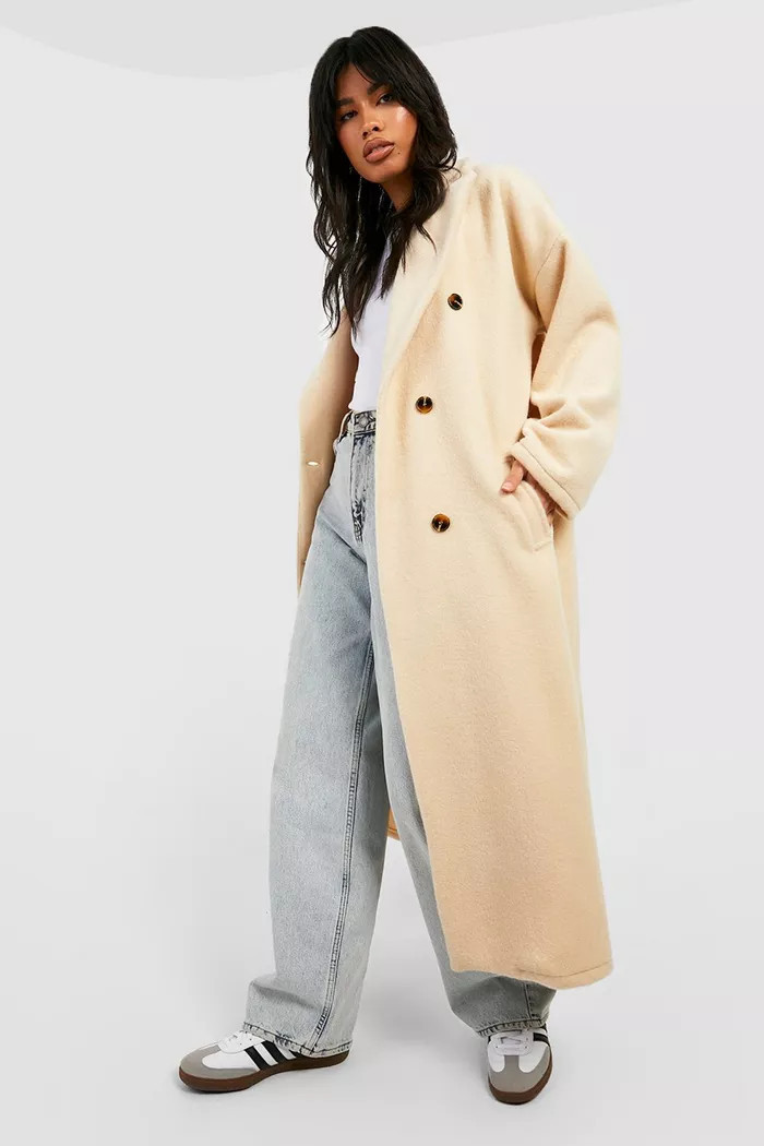 Textured Wool Look Double Breasted Coat | Boohoo.com (UK & IE)