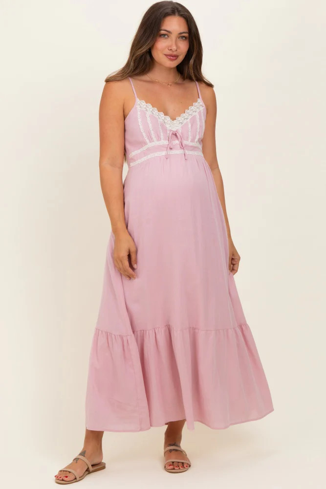 Pink Lace Accent Maternity Maxi Dress | PinkBlush Maternity
