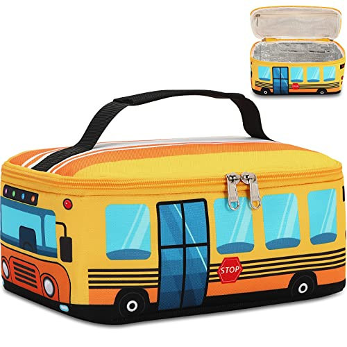 LEDAOU Lunch Box Kids Boys Girls Cute Insulated Lunch Box Reusable Lunch Bag Meals Tote Lunchbox for School Picnic Travel (Bus Yellow) | Amazon (US)
