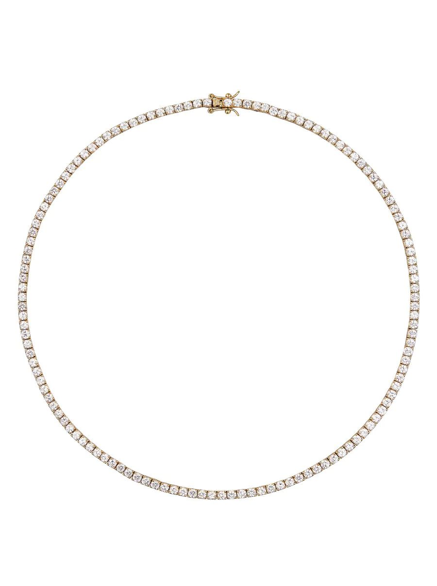 MOSS ROUND CUT, 3MM 4-PRONG, LAB-GROWN WHITE SAPPHIRE, GOLD RIVIERE NECKLACE | Dorsey