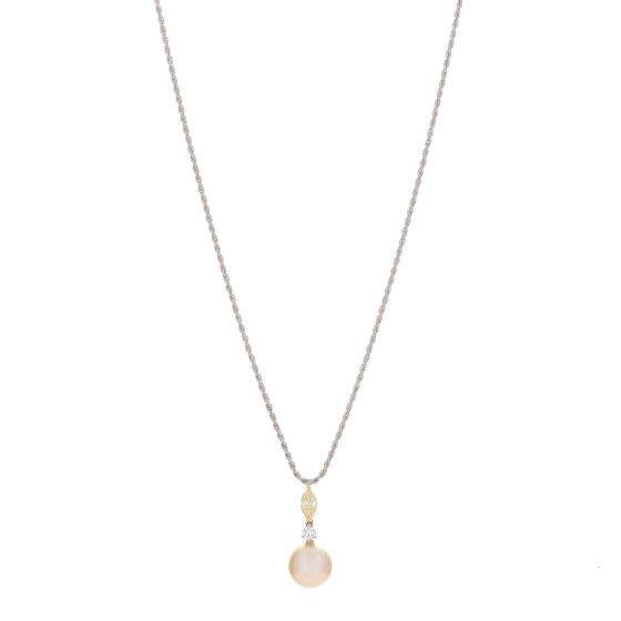 18K White Yellow Gold Diamond Pearl Drop Cluster Pendant Necklace | FASHIONPHILE (US)