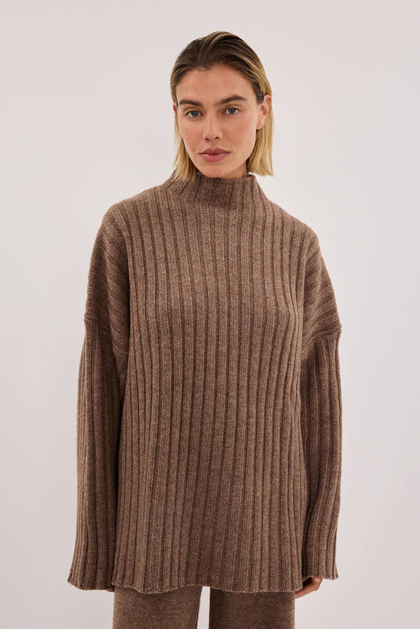 TUCSON MOCHA HIGH NECK KNIT JUMPER | DISSH