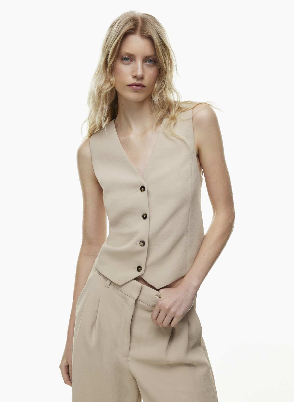 Aritzia Wilfred Women's Pesci Vest in Humus Beige | 0 | Aritzia