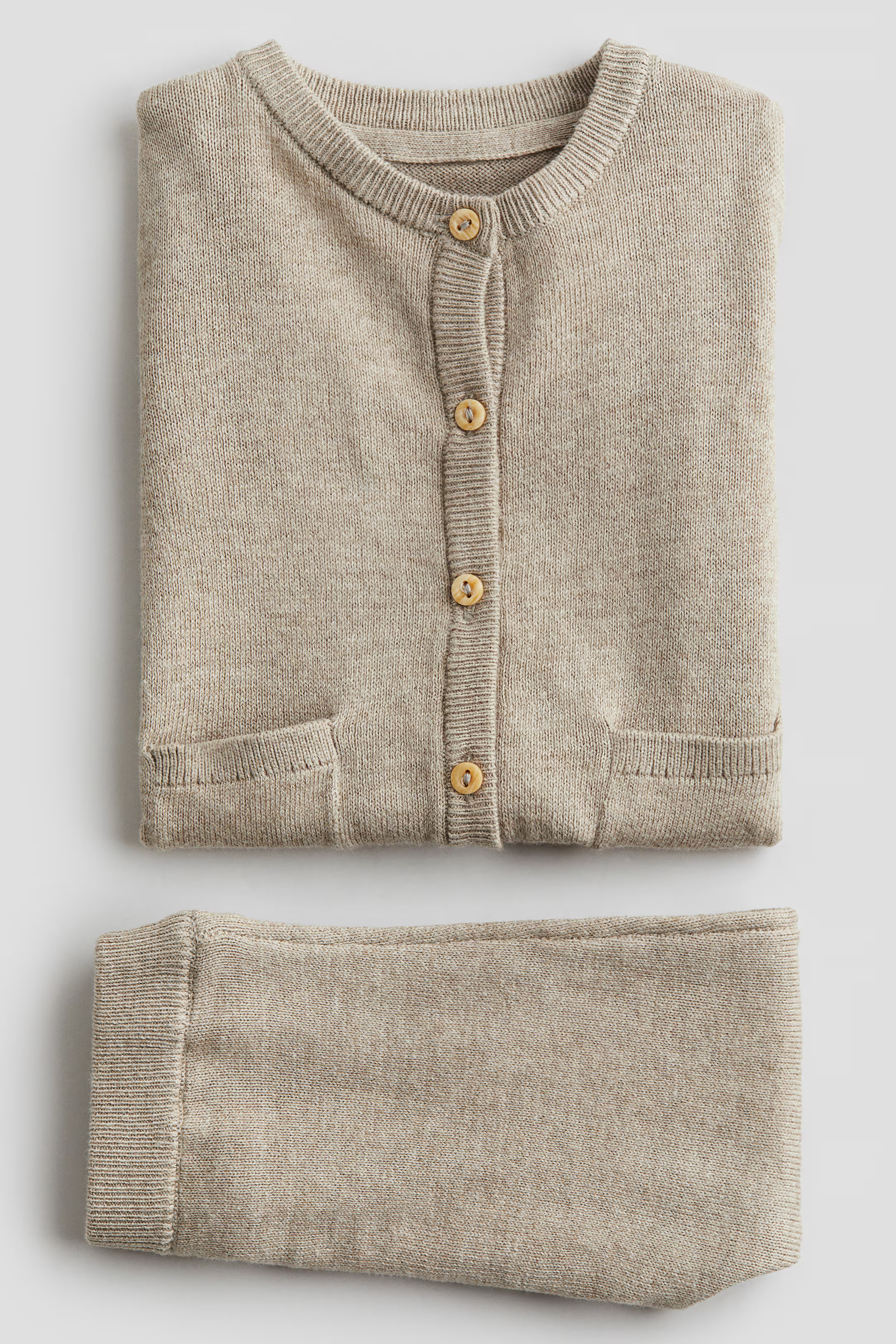 2-piece fine-knit cotton set - Beige - Kids | H&M GB | H&M (UK, MY, IN, SG, PH, TW, HK)