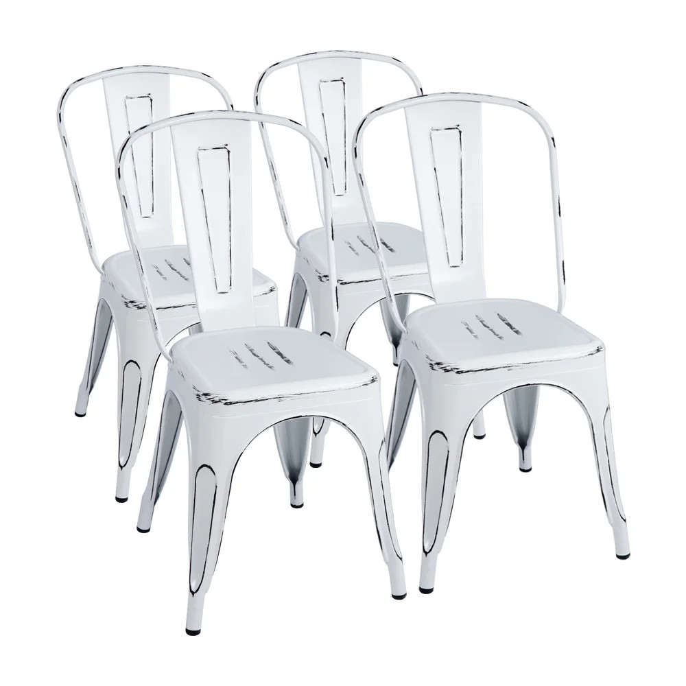Walnew Set of 4 Distressed Style Stackable Kitchen Dining Bistro Cafe Metal Chairs, Distressed Wh... | Walmart (US)