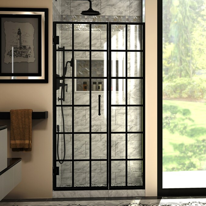 DreamLine Unidoor Toulon 72-in H x 40-in to 40.5-in W Frameless Hinged Satin Black Shower Door (C... | Lowe's