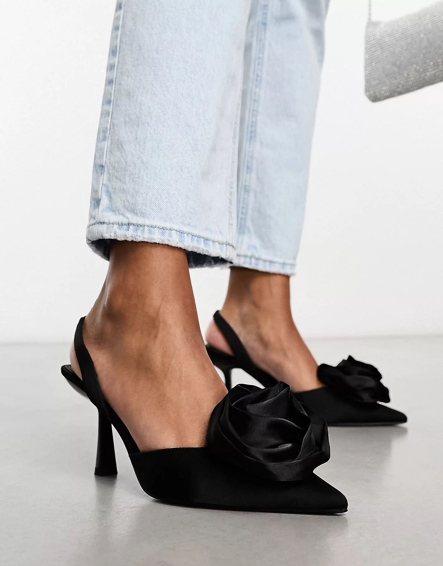 ASOS DESIGN Sia corsage slingback mid heeled shoes in black | ASOS | ASOS (Global)