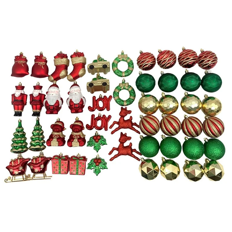 Red, Gold and Green Symbols of Christmas Shatterproof Ornaments, 50 Count, by Holiday Time | Walmart (US)