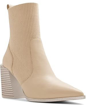 Lvemas Womens Booties Chunky Stacked Heel Ankle Boots Pointed Toe Slip-On Ribbed Sock Boot | Amazon (US)