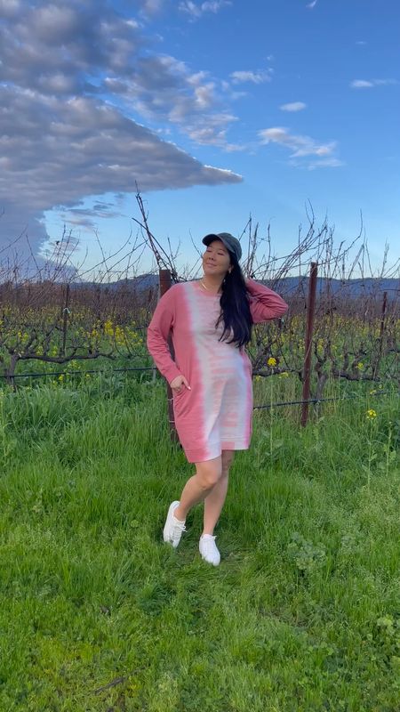 The mustard flowers are starting to pop off in Napa and that means spring is coming! 🌼 This entire outfit is from @walmart and I love this comfy dress as a transitional piece while the weather is a bit unpredictable. Perfect for running errands or your hot girl walks. It already has a loose fit but I sized up to accommodate my growing bump. #walmartpartner 

#LTKfindsunder50 #LTKVideo #LTKSeasonal