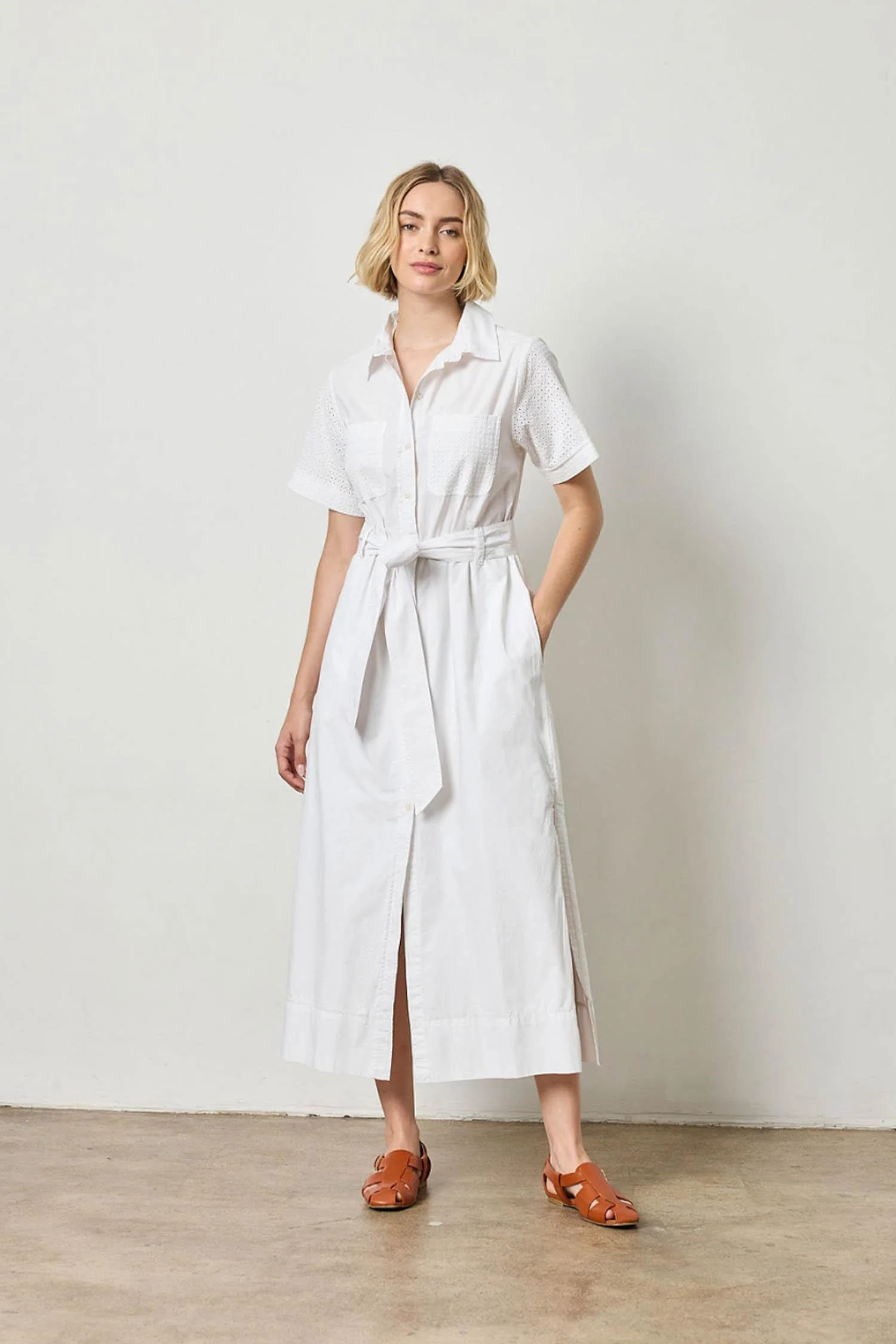 Eyelet Trim Maxi Shirt Dress | Lilla P