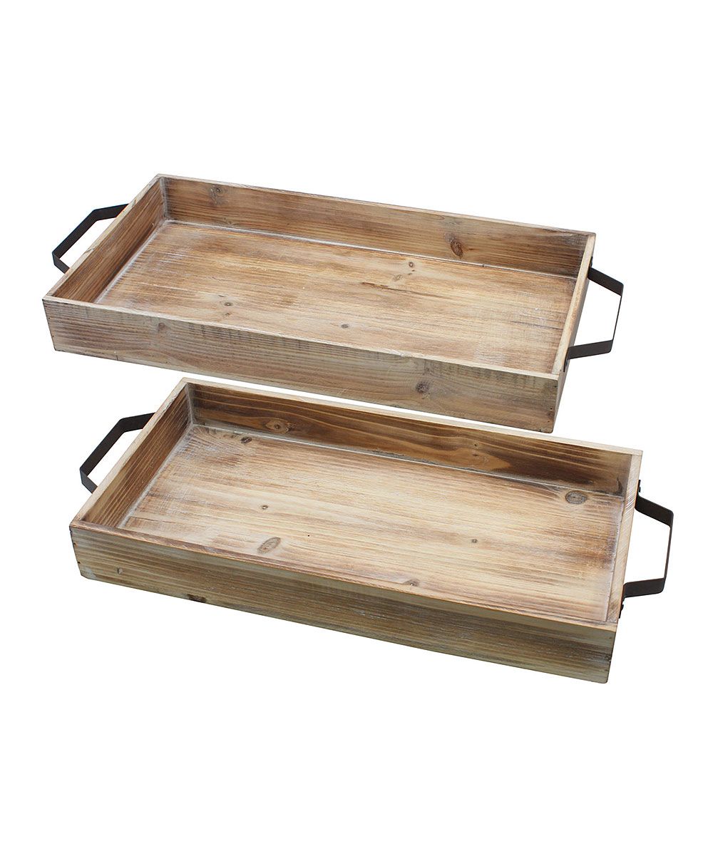 Torched Wood Serving Tray - Set of Two | Zulily