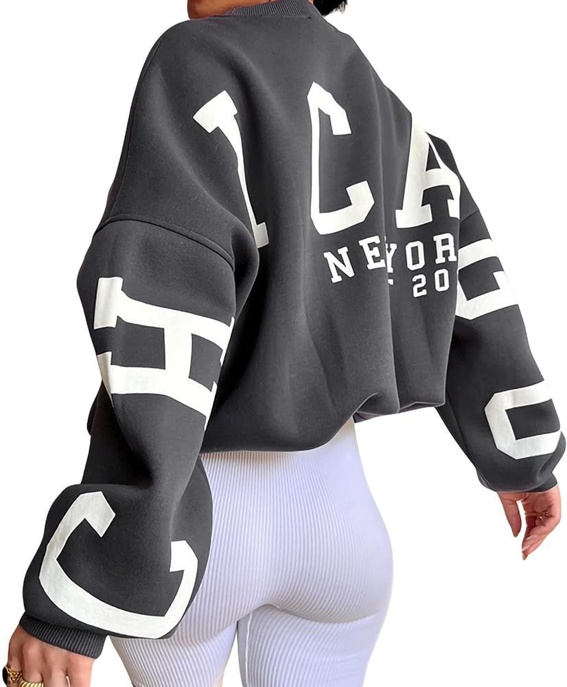 Women's Oversized Sweatshirts Fleece Crewneck Long Sleeve Pullover Top Basic Casual Loose Boyfrie... | Amazon (US)