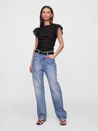 Ribbed Eyelet Flutter Sleeve T-Shirt | Gap Factory