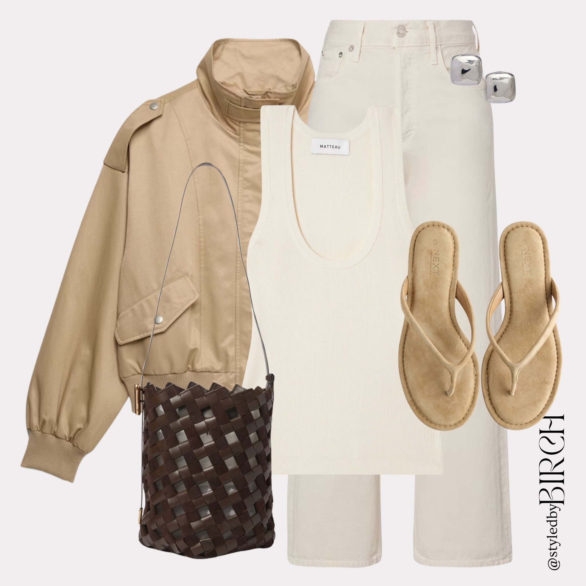 Sunday spring dressing at its best 🤍 Easy layers & soft neutrals

#outfitinspo #ootd #fashion #chicstyle #neutralstyle 

Tags 🏷️ 
Beige lightweight jacket, cream ribbed tank, ecru straight leg jeans, tan flip flops, woven dark brown shoulder bag, silver earrings

#LTKeurope #LTKjeans #LTKspring
