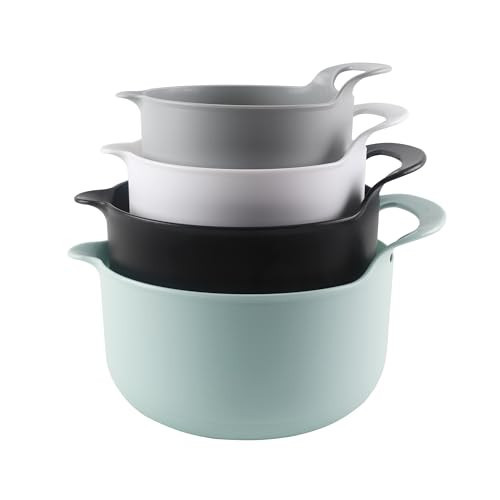 COOK WITH COLOR Nesting Plastic Mixing Bowl Set with Pour Spouts and Handles, Mint, 4 Piece Non-Slip | Amazon (US)