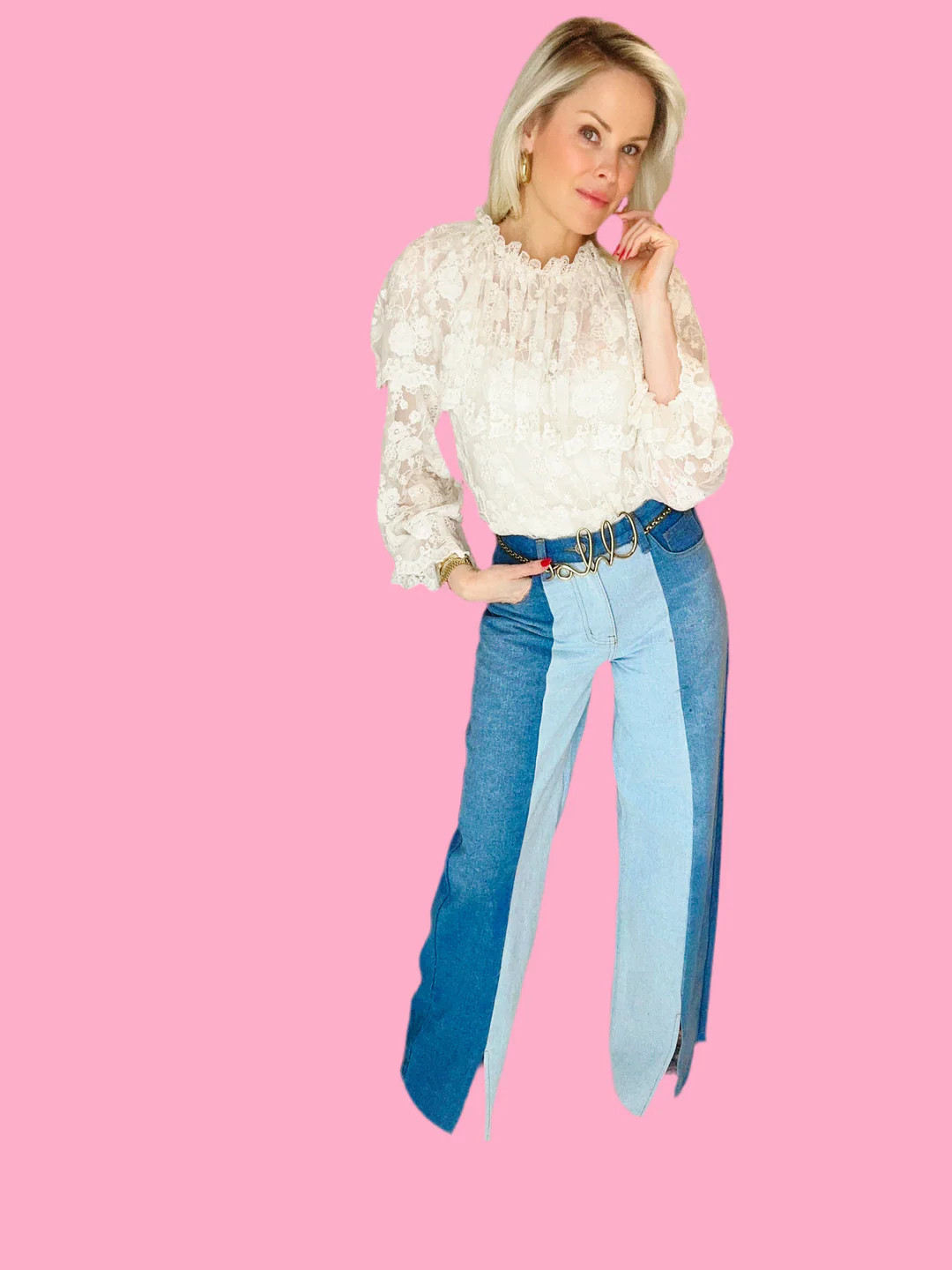 COLORBLOCK JEANS WITH SPLIT | Teggy French