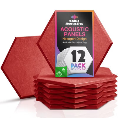 Sonic Acoustics 12-Pack Hexagon Acoustic Panels - High Density Soundproofing Panels - Red, No Adhesive | Target