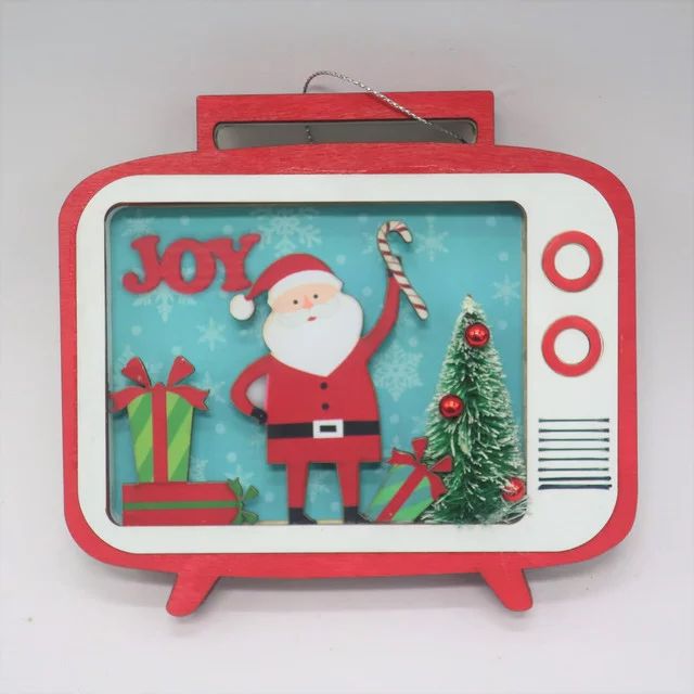 Holiday Time Wooden Red / Teal Santa Tv Ornament - Walmart.com | Walmart (US)