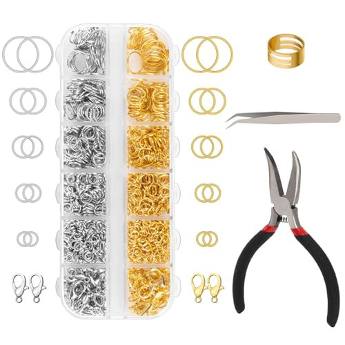 Amrules 1200 Pcs Jump Rings for Jewelry Making Supplies, Necklace Repair Kit with Open/Close Tools, Pliers, Tweezers, Lobster Clasps, Jewelry Jump Rings for Crafts and Key Chains (Silver and Gold) | Amazon (US)