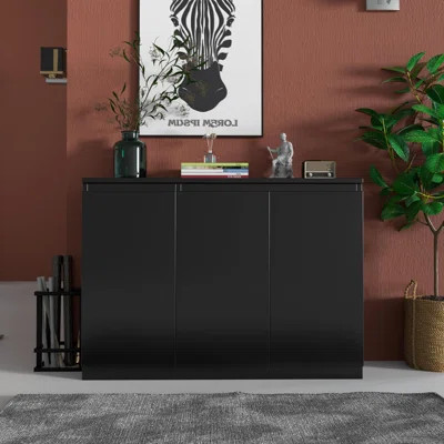 Black Buffet Storage Cabinet With 3 Door 43.3" W Coffee Bar Cabinet | Wayfair North America