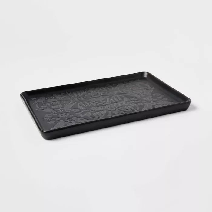 11" x 7" Stoneware Patterned Serving Platter Black  - Threshold™ | Target