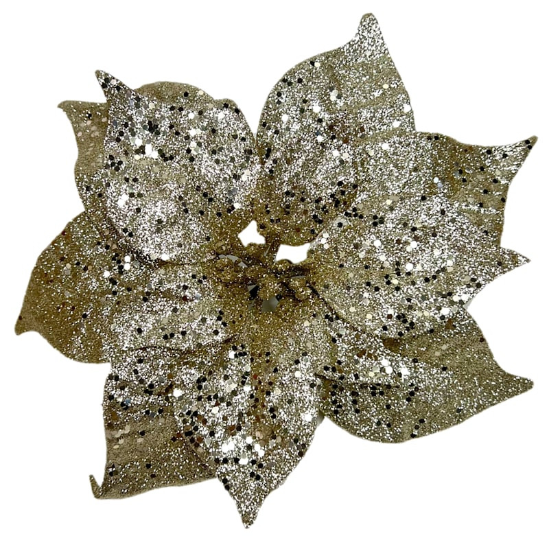 Gold Glittered Poinsettia Clip Ornament, 9" | At Home