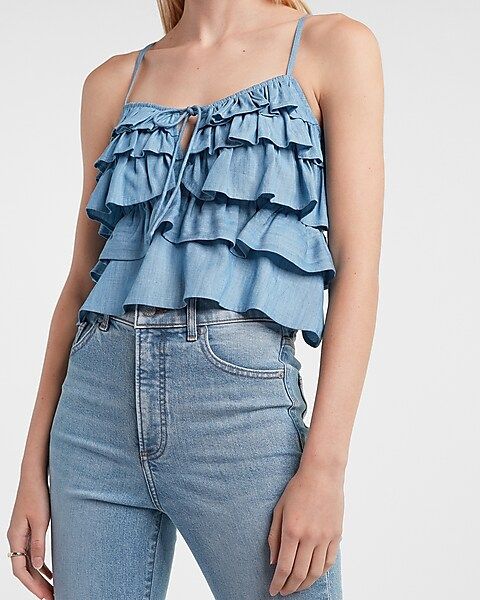 Denim Tiered Ruffle Cami | Express