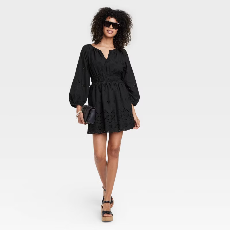 Women's Puff 3/4 Sleeve Eyelet Dress - Universal Thread™ | Target