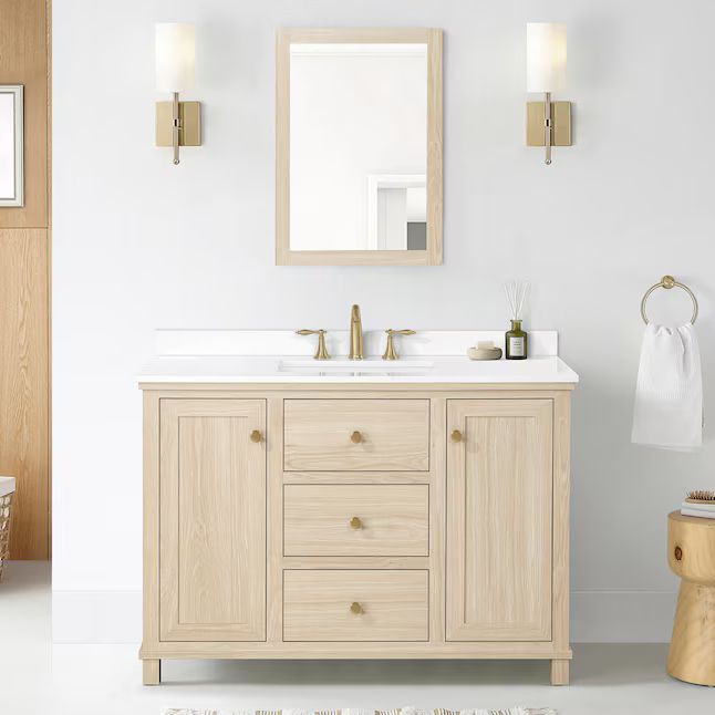 Style Selections Bradshaw 48-in Light Birch Wood Undermount Single Sink Bathroom Vanity with Whit... | Lowe's