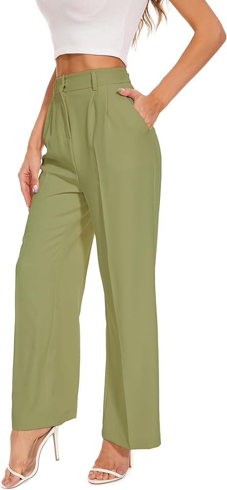 FUNYYZO Wide Leg Pants Women's High Elastic Waisted in The Back Business Work Trousers Long Strai... | Amazon (US)