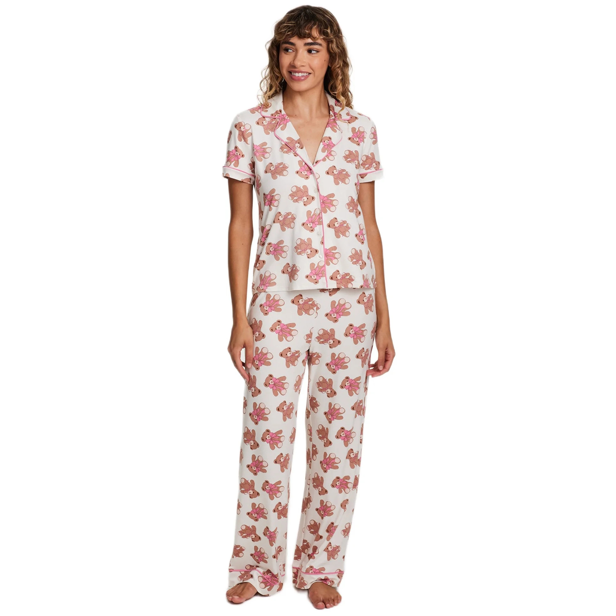 Sleep & Co. Women's & Women's Plus Short Sleeve Fesitve Notch Collar Button Down with Pant Pajama... | Walmart (US)