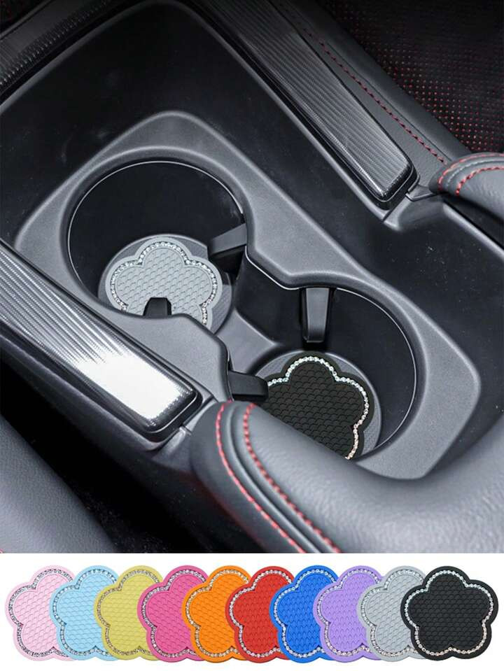 2pcs Car Anti Slip Cup Mat Flower Shaped Car Water Cup Mat Anti Slip Silicone Mat Used For Bottle... | SHEIN