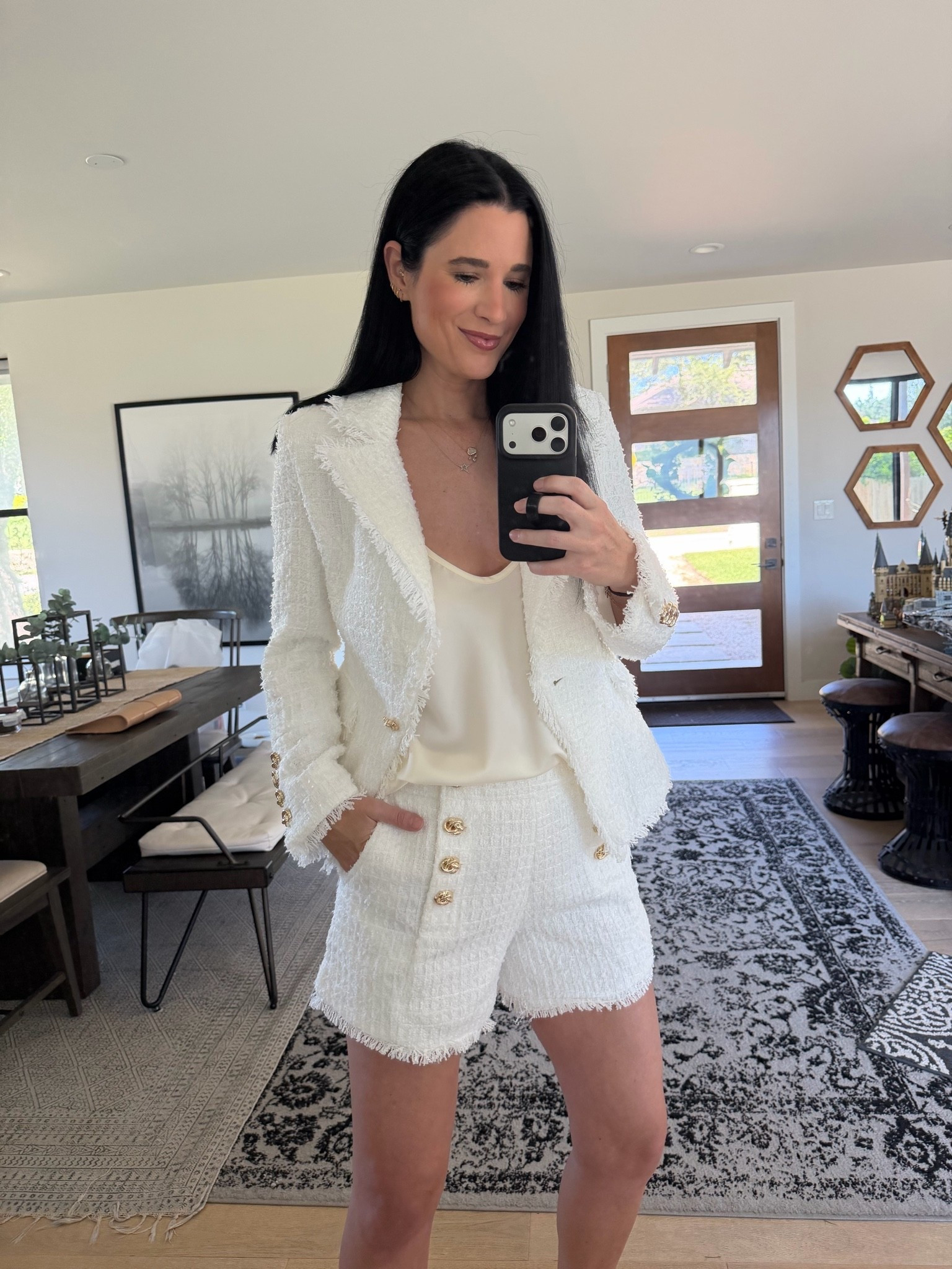 My @The Noli Shop camisole and white tweed shorts are up to 70% off with code INSIDER! 

I’m wearing a medium in the top but needed a small. It runs large. I’m wearing a 4 in the shorts. I’m wearing a size small in the blazer. All of these pieces come in multiple colors.

#LTKSaleAlert #LTKOver40 #LTKTall