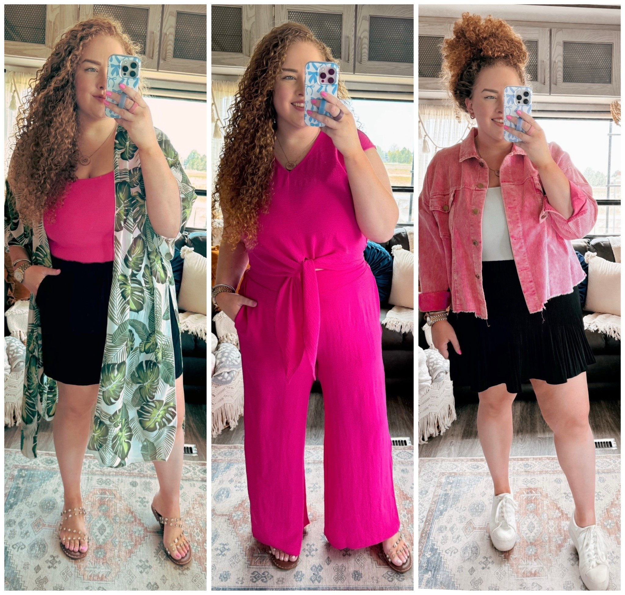 ☀️ 3 Amazon summer outfits styled for the season 🌺 effortless, cute, and ready for sunshine! Everything is linked + Prime finds 🤍amazon denim jacket | amazon pink denim jacket | amazon jacket | amazon black skirt | black pleated skirt | amazon black skort | amazon skort | sneakers | amazon sneakers  | white sneakers | white platform sneakers | amazon fashion | amazon finds | amazon look | amazon outfit | summer outfit | summer look | summer fashion | summer finds | summer outfit inspo | summer fashion inspo | summer 2025 | black shorts | amazon black shorts | wide leg shorts | amazon wide leg shorts | pink tank top | amazon pink tank top | green palm print kimono | palm print kimono | amazon pink kimono | summer kimono | sandals | amazon sandals | summer sandals | pink two piece set | amazon pink two piece set | summer two piece set | 

#LTKFindsUnder50 #LTKStyleTip #LTKMidsize