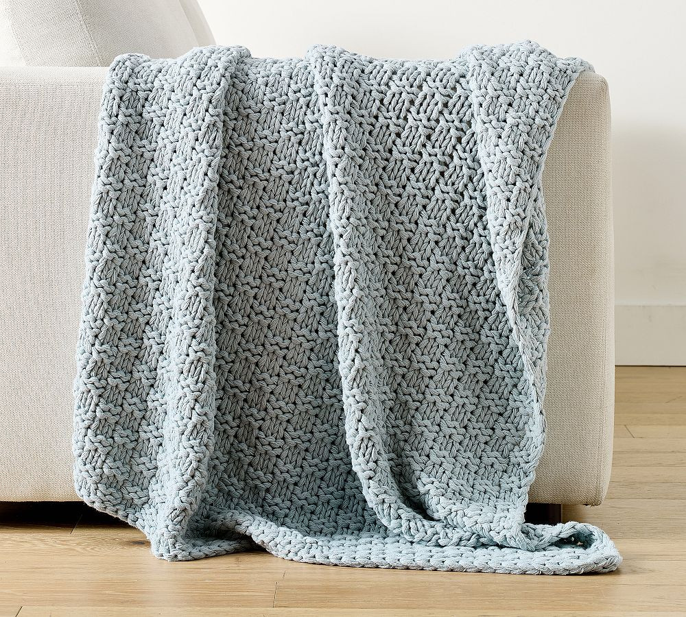 Boston Knit Throw, 44"" x 56"", Chambray | Pottery Barn (US)
