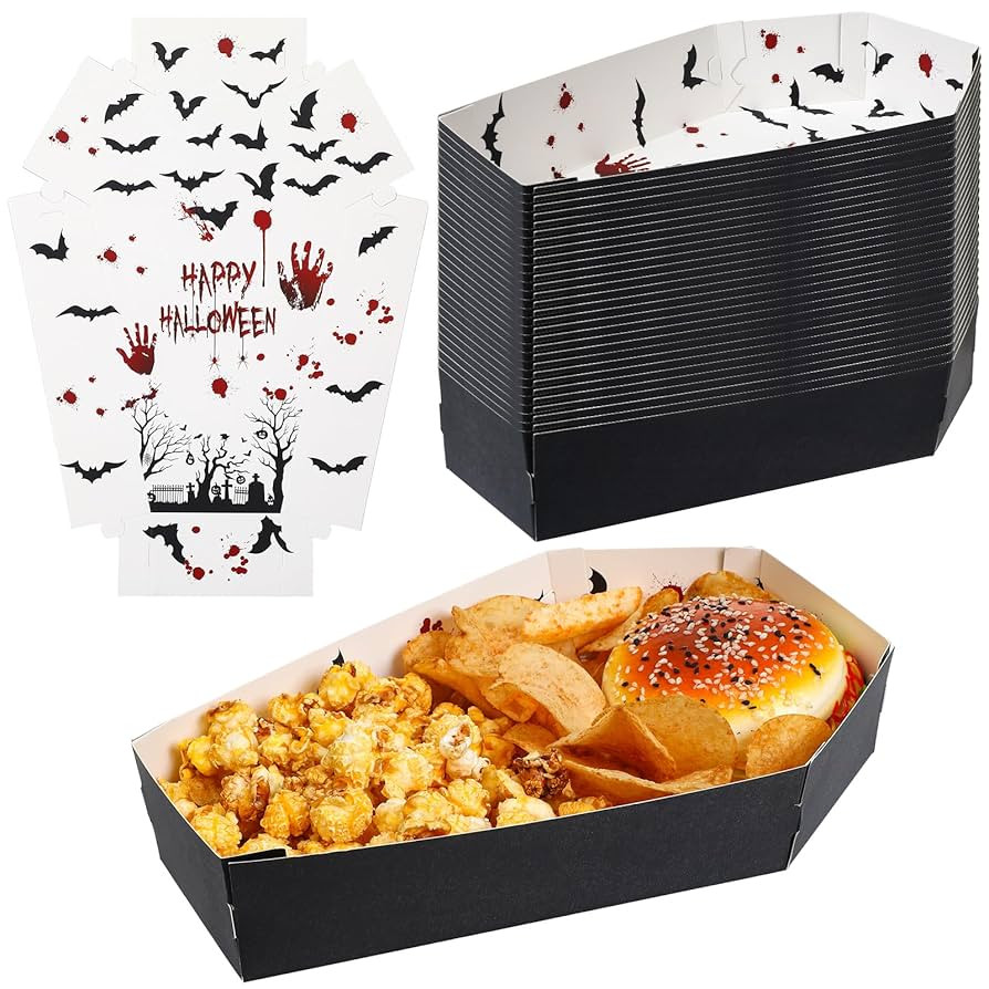 Mumufy 36 Pieces Halloween Paper Tray Disposable Coffin Bowl for Treat Candy Snack Spooky Goth Fo... | Amazon (US)