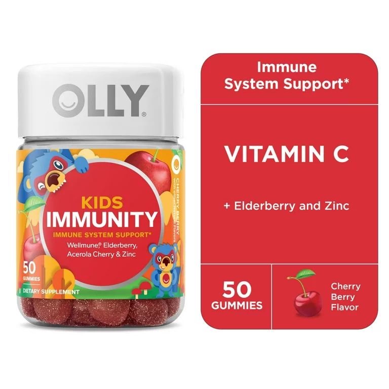 OLLY Kids Immunity Gummy Supplement with Wellmune and Elderberry, Cherry Berry, 50 Ct | Walmart (US)