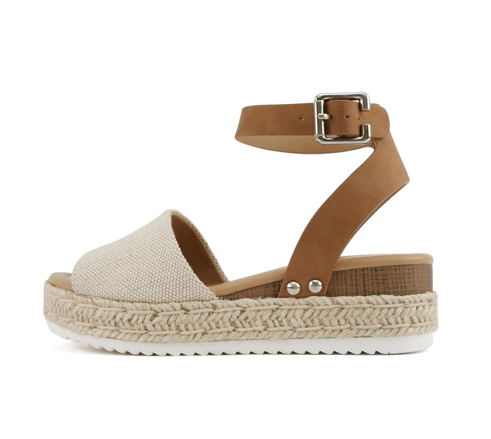 SODA Clip Womens Casual Espadrilles Trim Flatform Studded Wedge | Amazon (US)