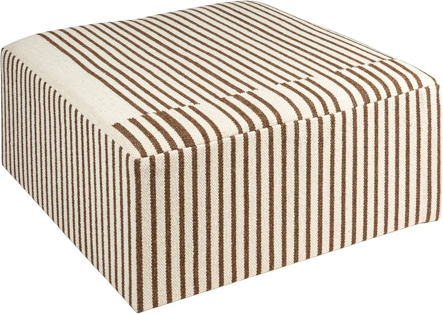 Creative Co-Op Wood and Wool Kilim Upholstered Coffee Ottoman Table, Striped Cream & Brown | Amazon (US)