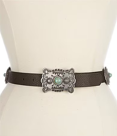 Double D Ranch Balcones Leather With White Metal Ladies Conchos Belt - M | Dillard's